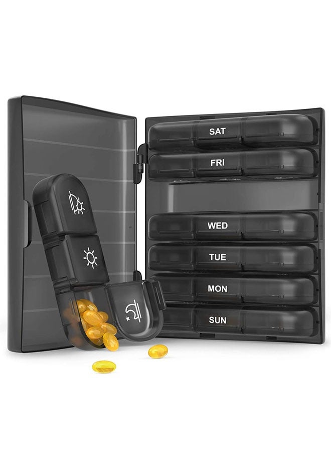 Super ZYouth Weekly Pill Organizer 3 Times a Day, Large Pill Box 7 Day Medicine Organizer Pill Case, Light-Proof Daily Pill Box, Portable Travel Pill Case for Medication, Vitamins, Fish Oils, Supplements - Black - Image 1