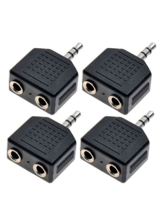 Pack of 4 Stereo Headphone Cable Splitter Adapter Jack Splitte 3.5mm Black  - Image 1