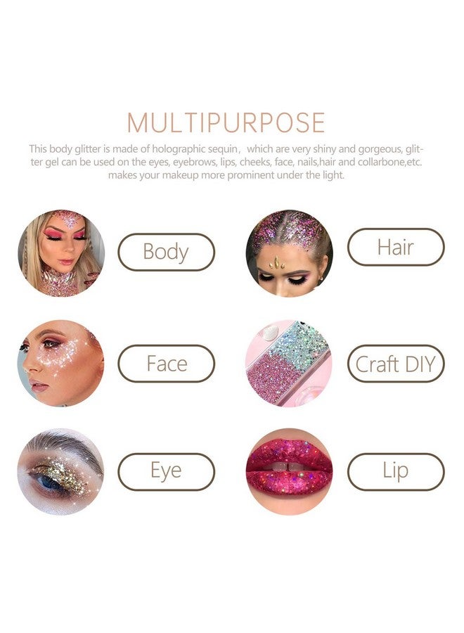 Sumeitang SUMEITANG 6PCS Silver Face Body Glitter Gel，Holographic Chunky Sequins Body Glitter Paint for Party Singer Concerts Music Festival Rave Accessories for Girls Women Face Body DIY Sparkling Makeup - Image 4