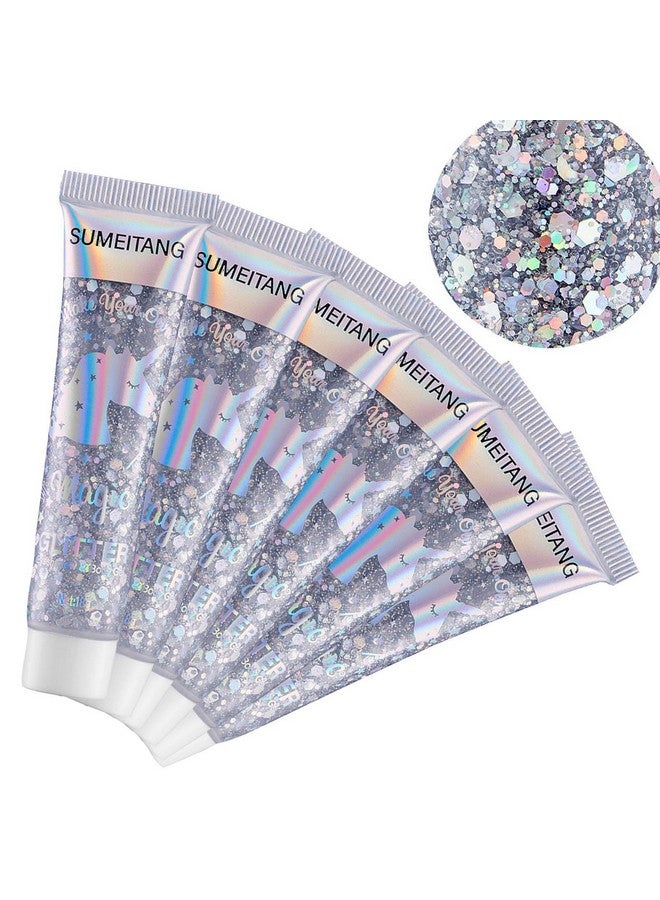 Sumeitang SUMEITANG 6PCS Silver Face Body Glitter Gel，Holographic Chunky Sequins Body Glitter Paint for Party Singer Concerts Music Festival Rave Accessories for Girls Women Face Body DIY Sparkling Makeup - Image 1