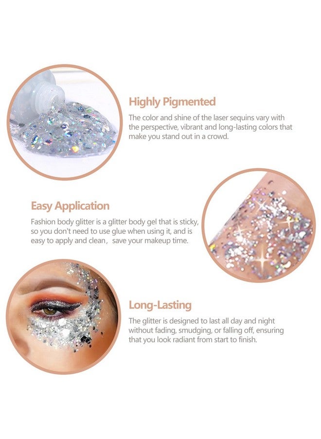 Sumeitang SUMEITANG 6PCS Silver Face Body Glitter Gel，Holographic Chunky Sequins Body Glitter Paint for Party Singer Concerts Music Festival Rave Accessories for Girls Women Face Body DIY Sparkling Makeup - Image 5