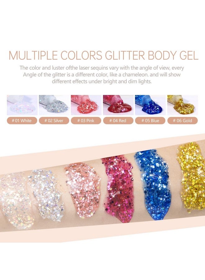 Sumeitang SUMEITANG 6PCS Silver Face Body Glitter Gel，Holographic Chunky Sequins Body Glitter Paint for Party Singer Concerts Music Festival Rave Accessories for Girls Women Face Body DIY Sparkling Makeup - Image 2