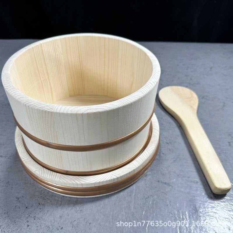 Japanese Edo-Style Wooden Rice Bowl Wooden Bucket Wooden High Rice Bowl Plate Rice Wooden Bowl Wooden Bucket Bento - Image 5