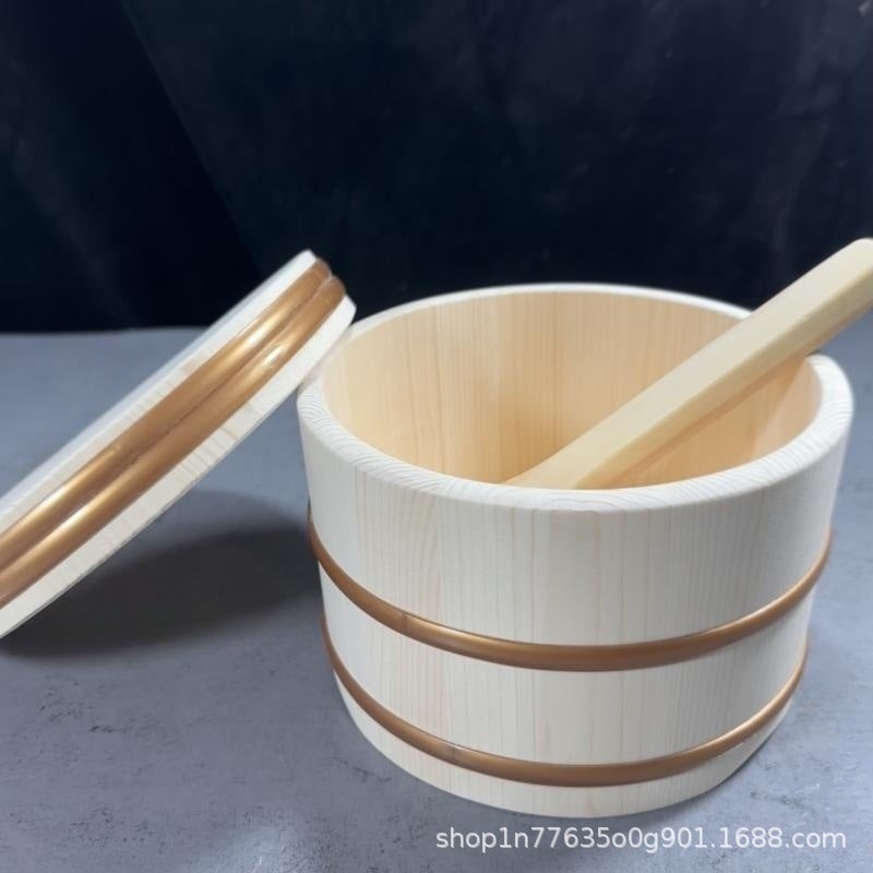 Japanese Edo-Style Wooden Rice Bowl Wooden Bucket Wooden High Rice Bowl Plate Rice Wooden Bowl Wooden Bucket Bento - Image 4