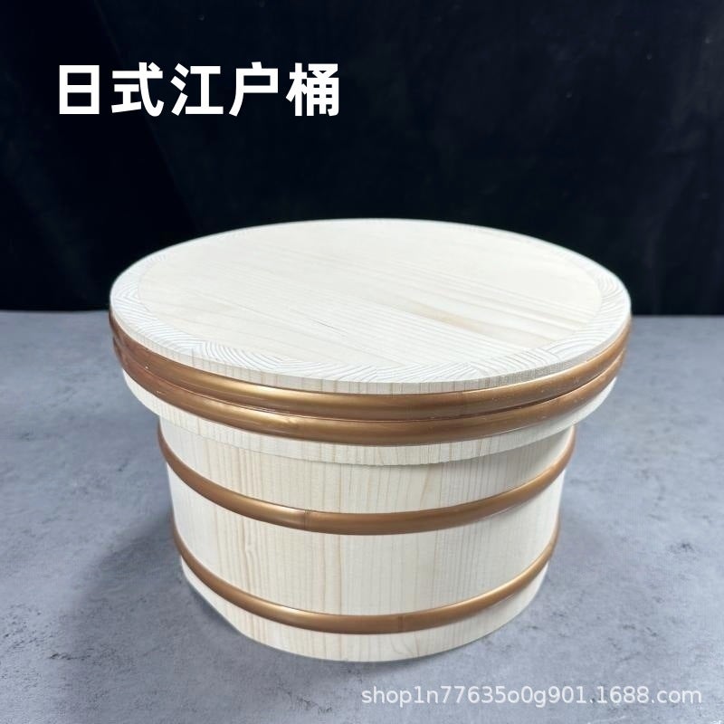 Japanese Edo-Style Wooden Rice Bowl Wooden Bucket Wooden High Rice Bowl Plate Rice Wooden Bowl Wooden Bucket Bento - Image 3