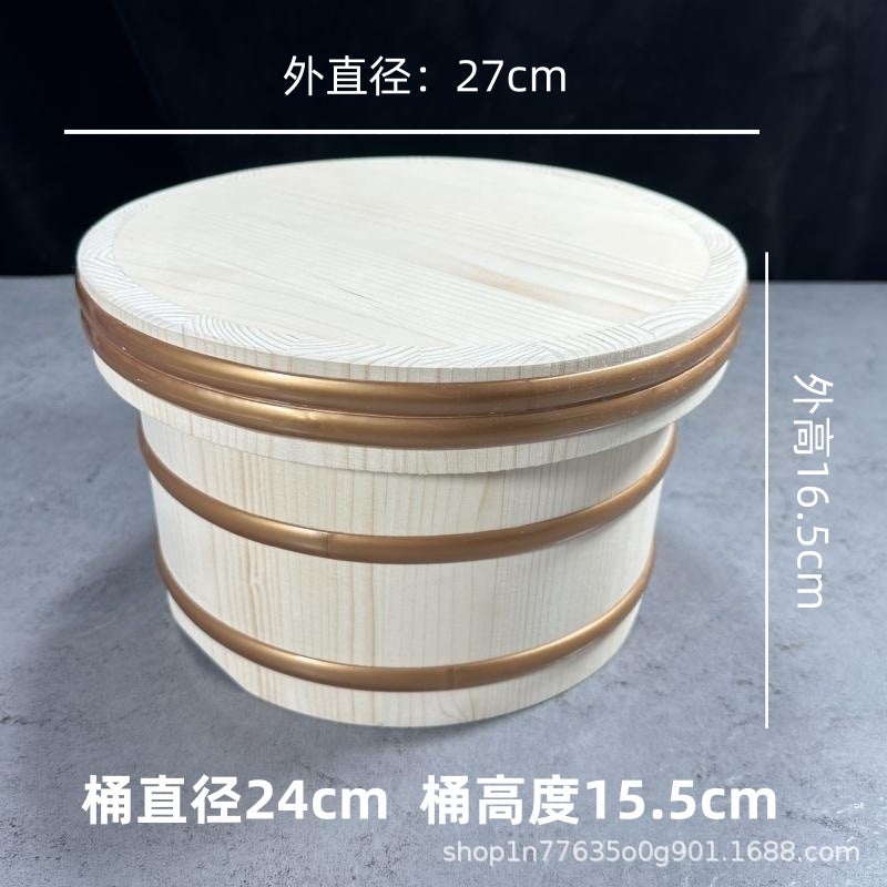 Japanese Edo-Style Wooden Rice Bowl Wooden Bucket Wooden High Rice Bowl Plate Rice Wooden Bowl Wooden Bucket Bento - Image 1