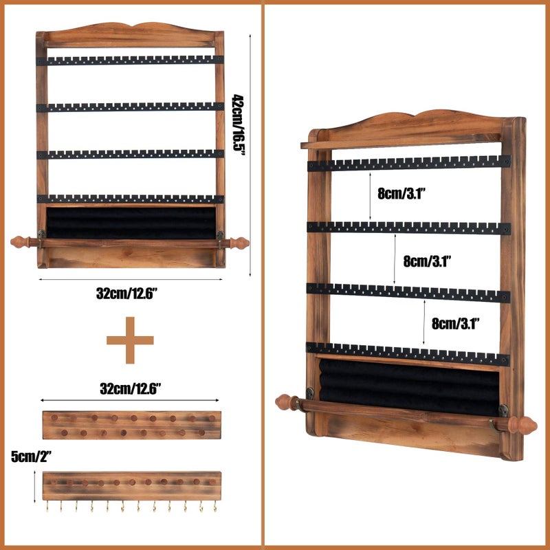QILICHZ 3Pcs Jewelry Organizers and Storage,Wood Earring Organizer,Hanging Jewelry Organizer,Rustic Wall Jewellery Organizer,Wall Mounted Earring Holder for Storage Display Gift (Brown+Black) - Image 4