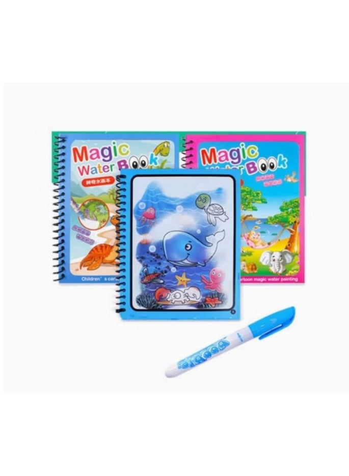3 Books - Kids Magic Water Colouring Book Unlimited Fun with Water (multi-shape) for +3 kids, Coloring Drawing Reusable Water-Reveal Activity Pad, Chunky-Size Water Pen, Magic Coloring Book, Watercolor Magic Coloring Book, Sketchbook with Watercolor Magic Pen for Kids - Assorted Shapes, Fantastic Kids Toys, Magic Watercolor Coloring Book, Magic Water Book, Water Coloring Book, Doodling Paint with Water Magic Pen Painting Board, Children Education Drawing Toy, Water Coloring Book Toy Scribble Coloring Book with Magic Pen and Drawing Pad, Birthday Gift (multi-shape) - Image 1
