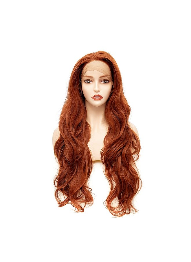 Rugelyss - Fashion Glueless Auburn Copper Red 24Inch Long Natural Wavy Free Part Small Area Lace Front Wigs Heat Resistant Synthetic Hair Wig For Women (Copper Red) - Image 1