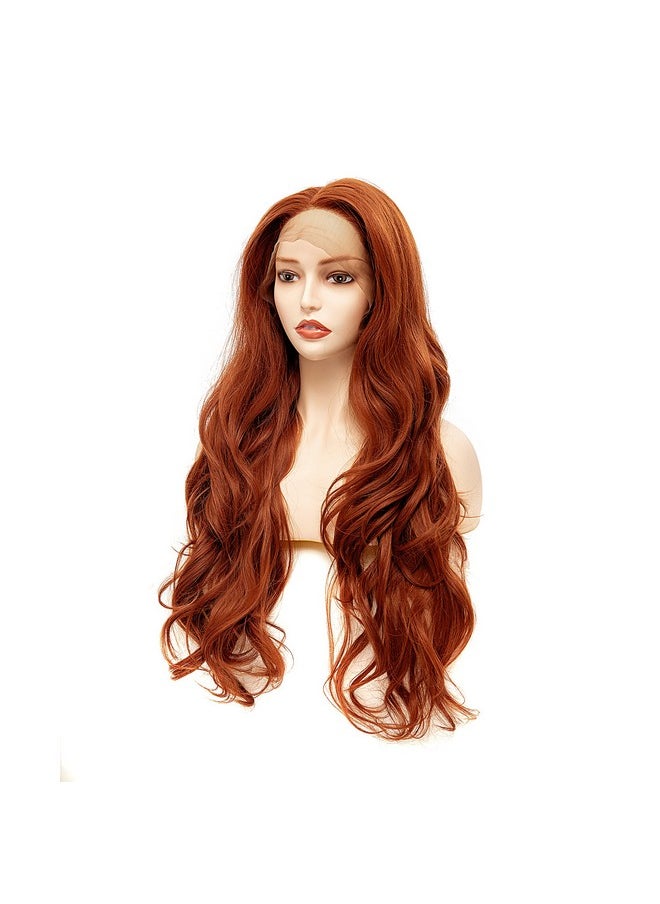 Rugelyss - Fashion Glueless Auburn Copper Red 24Inch Long Natural Wavy Free Part Small Area Lace Front Wigs Heat Resistant Synthetic Hair Wig For Women (Copper Red) - Image 1