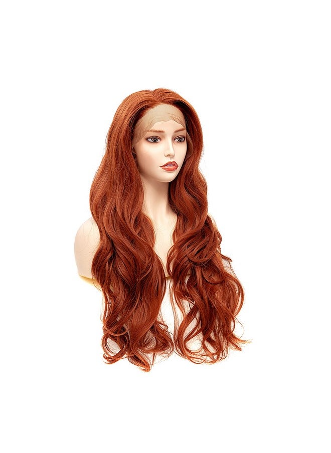 Rugelyss - Fashion Glueless Auburn Copper Red 24Inch Long Natural Wavy Free Part Small Area Lace Front Wigs Heat Resistant Synthetic Hair Wig For Women (Copper Red) - Image 1