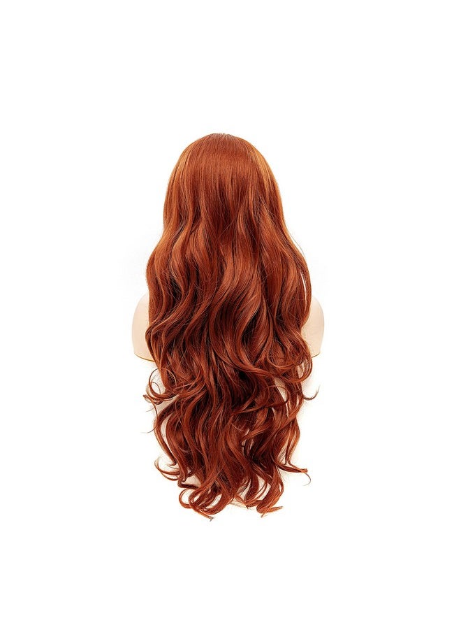 Rugelyss - Fashion Glueless Auburn Copper Red 24Inch Long Natural Wavy Free Part Small Area Lace Front Wigs Heat Resistant Synthetic Hair Wig For Women (Copper Red) - Image 1