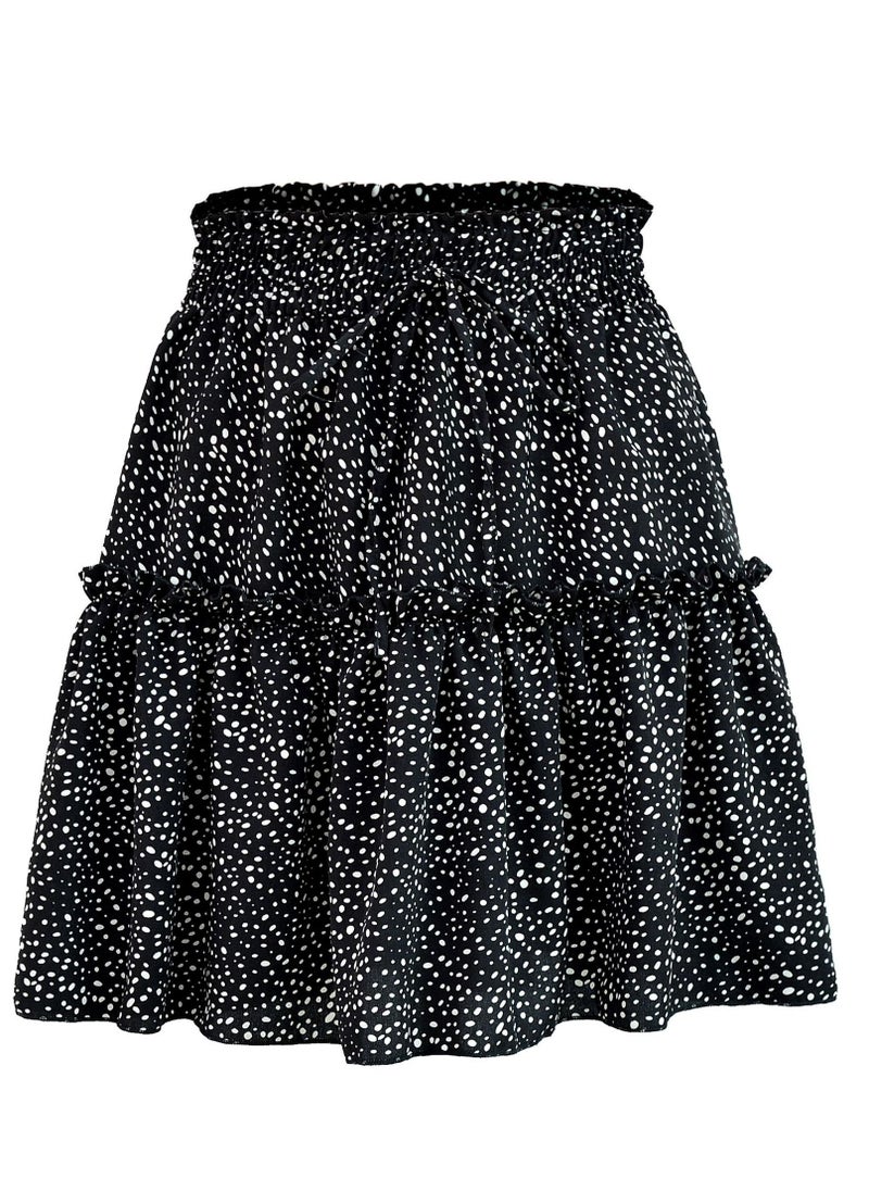 Loquat New Women's High-waisted Floral Half Skirt Peplum Printed A-Line Short Skirt 