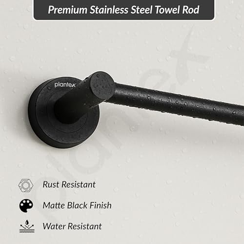 Plantex Stainless Steel Single Towel Rod for Bathroom/Towel Holder/Bathroom Hangers for Clothes/Bathroom Accessories (24 - Inch, Black) - Image 2