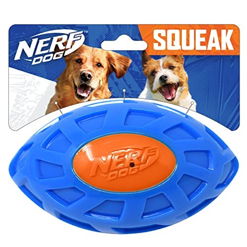 NERF DOG 6in TPR EXO Squeak Football BlueOrange - Image 1