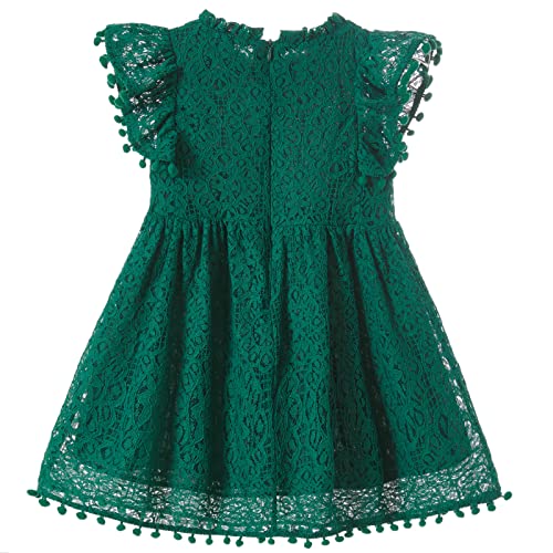 Niyage Toddler Girls Elegant Lace Pom Pom Flutter Sleeve Party Princess Dress Dark Green 140 - Image 2