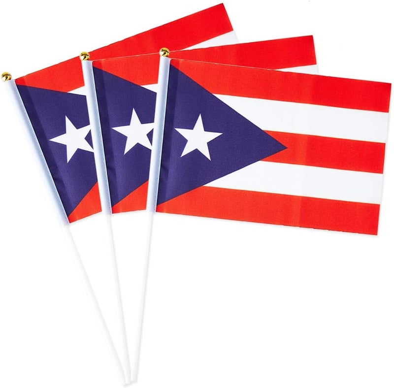 mflagperft Puerto Rico Flag Puerto Rican Flag, Small Mini Handheld Puerto Rico Flags on Stick, Ideal for Party Parades Sports Events Patriotic Festival Decorations - Image 1