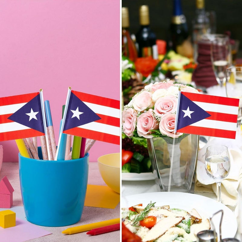 mflagperft Puerto Rico Flag Puerto Rican Flag, Small Mini Handheld Puerto Rico Flags on Stick, Ideal for Party Parades Sports Events Patriotic Festival Decorations - Image 5