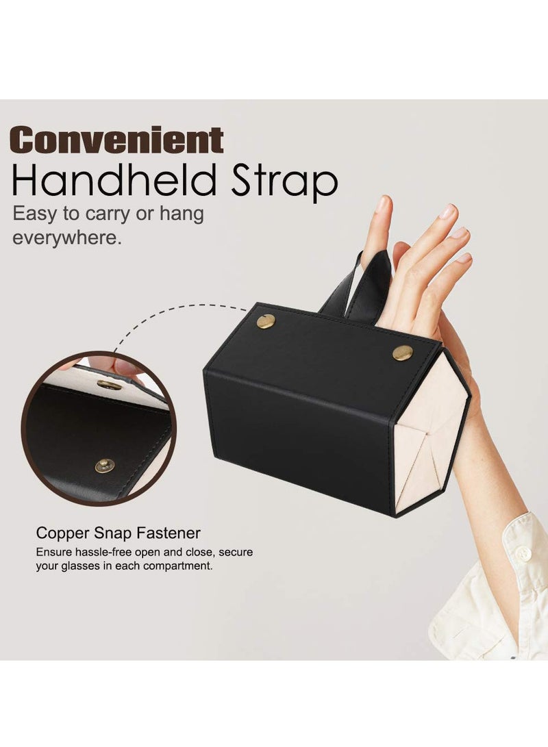 منظم نظارات شمسية محمول مع 5 فتحات - حقيبة نظارات سفر قابلة للطي، رف تخزين يدوي مبتكر للرجال والنساء، تصميم معلق غير مطوي (أسود) - Image 2