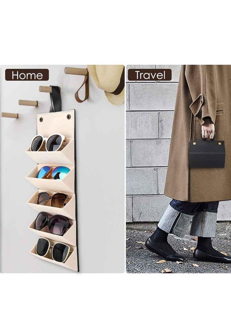 منظم نظارات شمسية محمول مع 5 فتحات - حقيبة نظارات سفر قابلة للطي، رف تخزين يدوي مبتكر للرجال والنساء، تصميم معلق غير مطوي (أسود) - Image 5