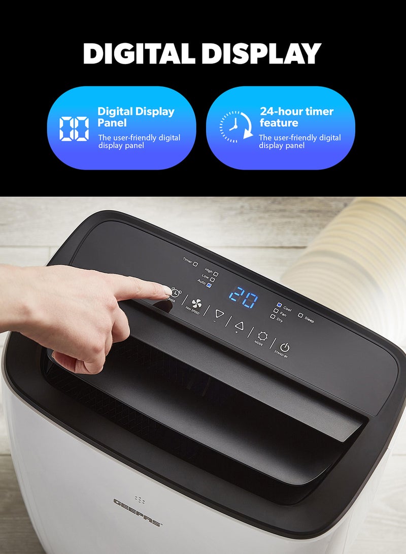 GEEPAS Portable Air Conditioner- 3 Modes, 2 Speed Settings, Dehumidification, Self-Evaporation, Cooling/ Digital Display, Remote Control, 24 Hours Timer/ Easy to Move Wheels, Perfect for Bedrooms, Living Rooms, Offices, Small Apartments GACP9023CU WHITE - Image 4