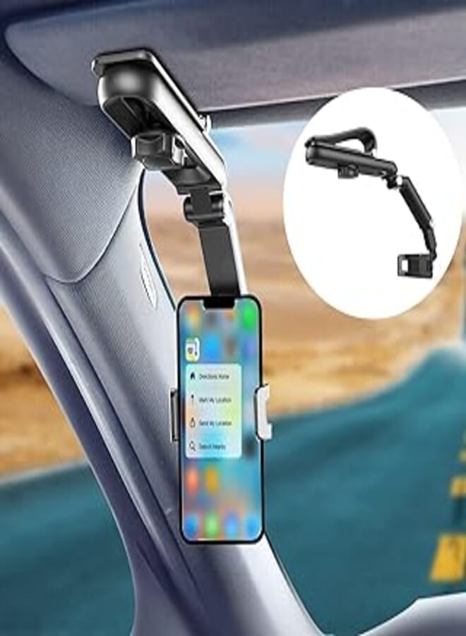 Car Phone Holder for Sun Visor, 1080° Rotatable Sun Visor Car Phone Mount Foldable Dashboard Phone Holder for Car, Universal Adjustable Spring Clip Car Cell Phone Stand for All Phone