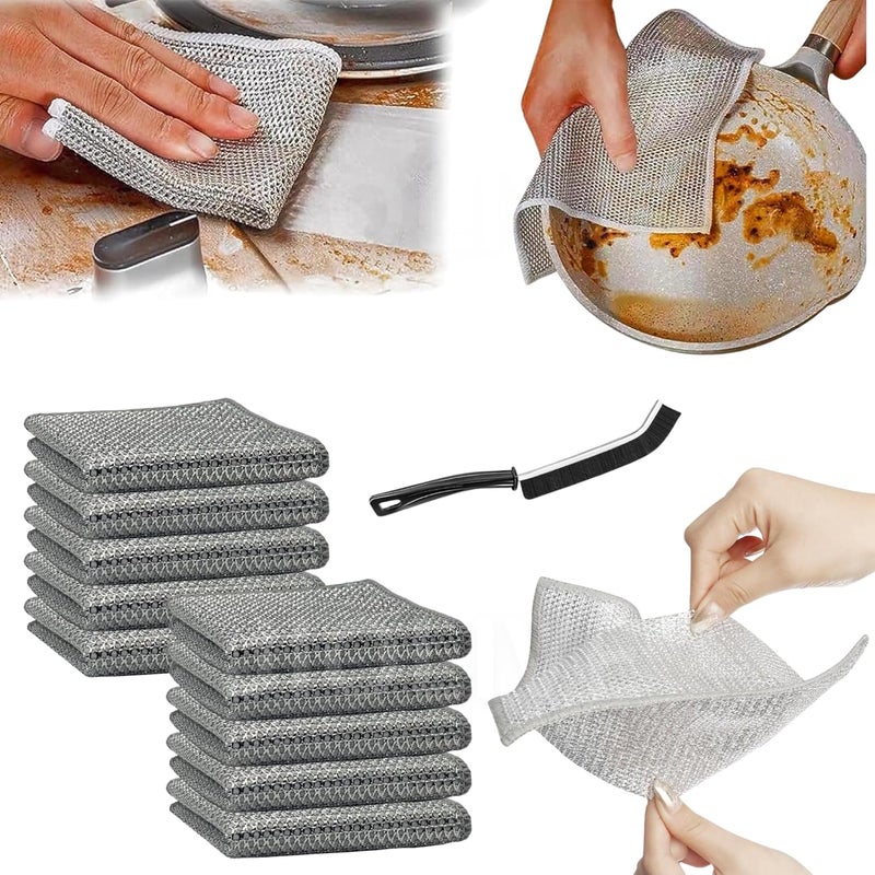 JIOLIVE Set of 10 NonScratch Wire Dishcloth Gaps Cleaning Brush Multipurpose Wire Dishwashing Rags for Wet and Dry Easy Rinsing Reusable Dish Towels for Kitchen Sinks Pots Pans Silver