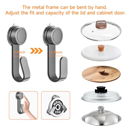 bihijua 2 PCS Adjustable Pot Lid Holder, No Drill Adhesive Mount, Pot Lid Organizer for Cabinet Door/Wall Mounted, Fits 6-14" Lids - Image 4