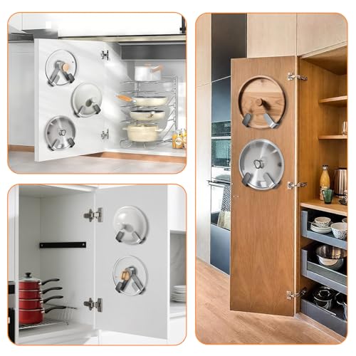 bihijua 2 PCS Adjustable Pot Lid Holder, No Drill Adhesive Mount, Pot Lid Organizer for Cabinet Door/Wall Mounted, Fits 6-14" Lids - Image 5