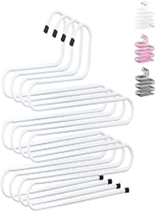 Kyraton Kyraton Pants Hangers S Shaped Non Slip 4 Pack Trouser Hanger PP Hanger, Closet Space Saving, Hangers Closet Storage Organizer for Pants, Jeans, Scarves, Towels Hanging (White) 