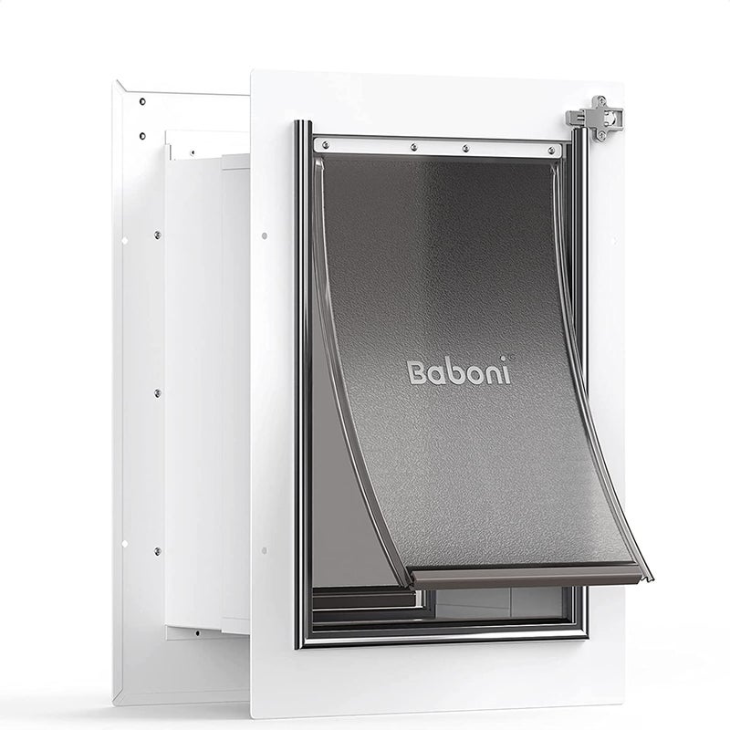 Baboni Pet Door for Wall Steel Frame and Telescoping Tunnel Aluminum Lock Double Flap Dog Door and Cat Door Strong and Durable Pets Up to 40 Lb Medium