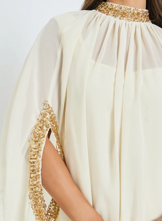 Styli Off White Off White Sequined Kaftan Maxi Dress for Women | Best Price UAE