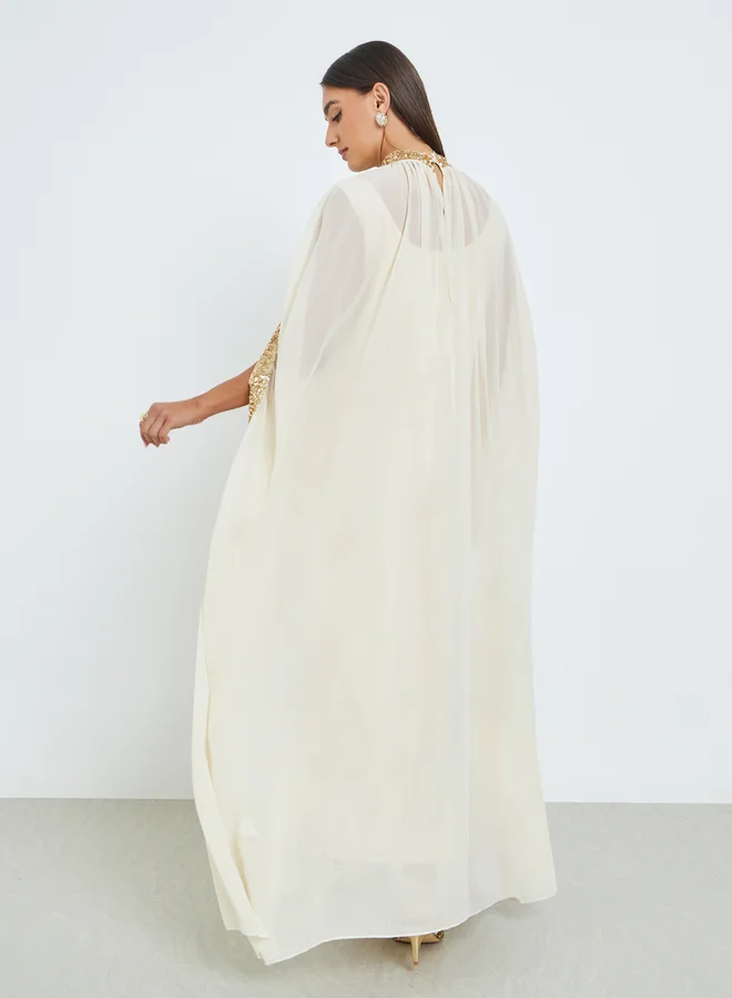 Styli Off White Off White Sequined Kaftan Maxi Dress for Women | Best Price UAE