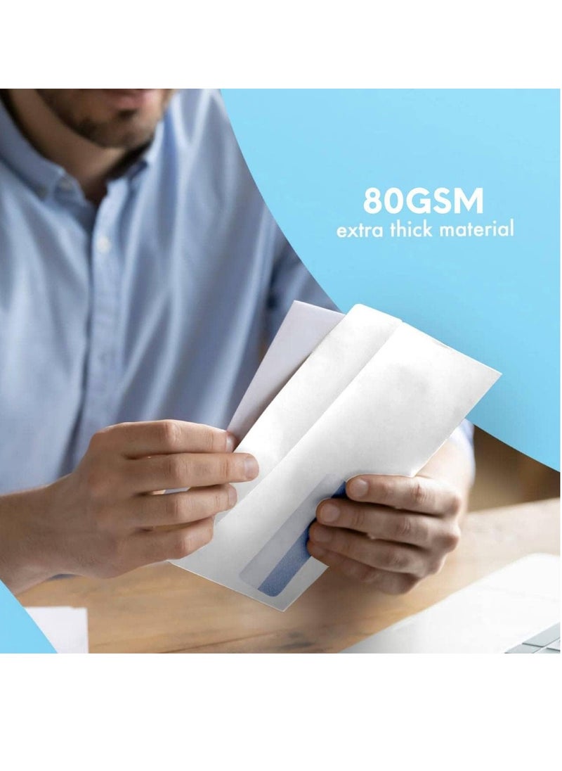 MARKQ - White Envelopes with window, 4” x 9" Peel & Seal Mailing Envelope for Posting Home Office and Ecommerce 80gsm, pack of 50 - Image 1