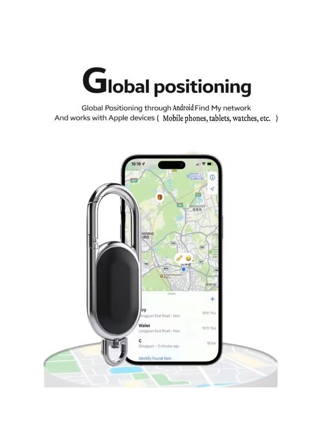 caijin Mini Bluetooth GPS tracker, anti-loss GPS tracker, smart carabiner keychain with "Find My" function, connects to car keychains, can locate keys, pet dogs, children's keys, bags, wallets, car trackers, keychains compatible for Android systems only - Image 5
