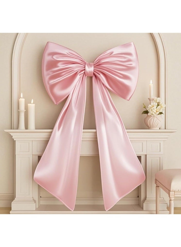 Large Pink Bow for Coquette Room Decor, 40x24 In Satin Ribbon Tie Coquette Birthday Decorations, Giant Pastel Pink Hanging Wall Decor for Christmas Ballerina Girl Just Want to Be One - Image 1