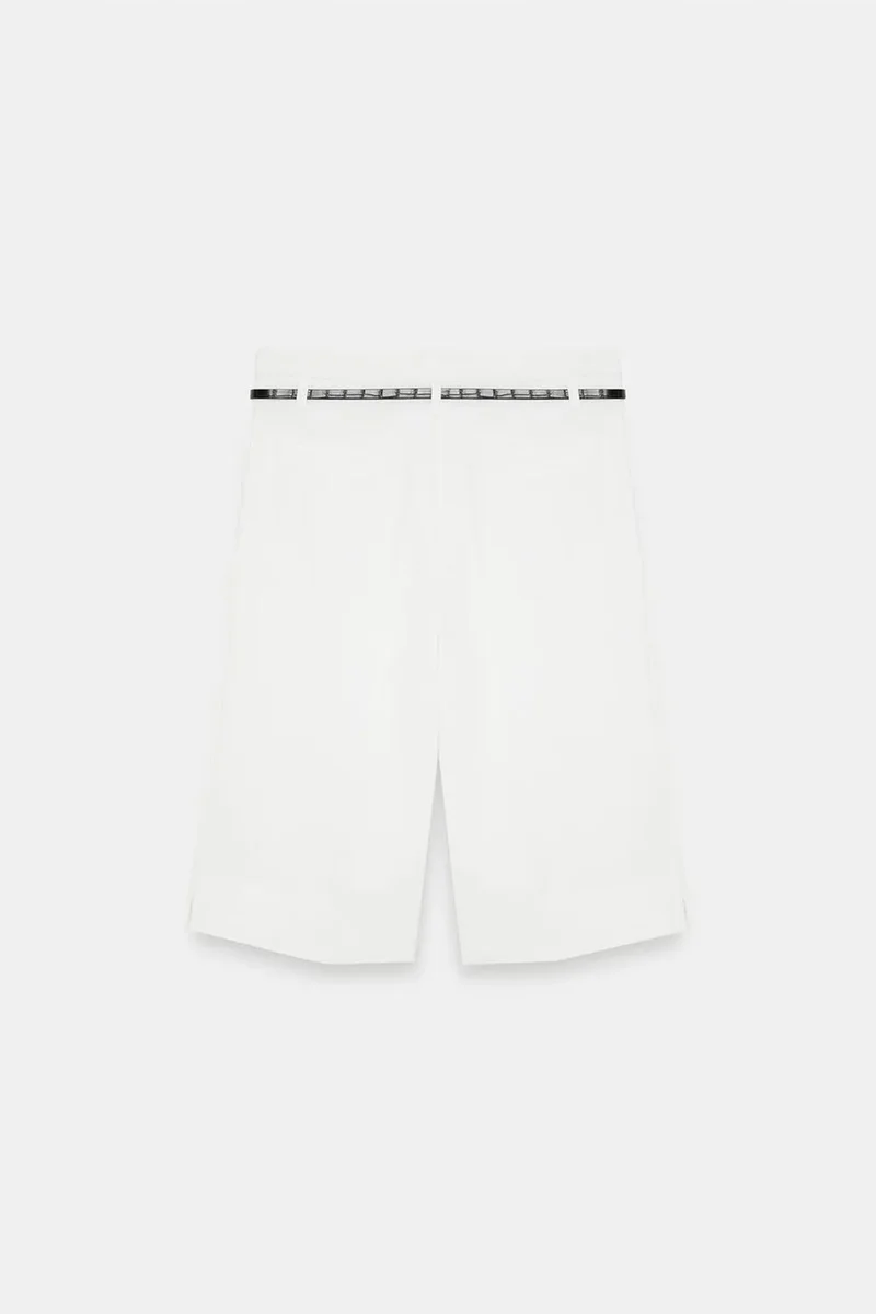 Dilvin Dusty White DILVIN High-waist Wide-leg Crepe Shorts With Belt for Women | Best Price UAE