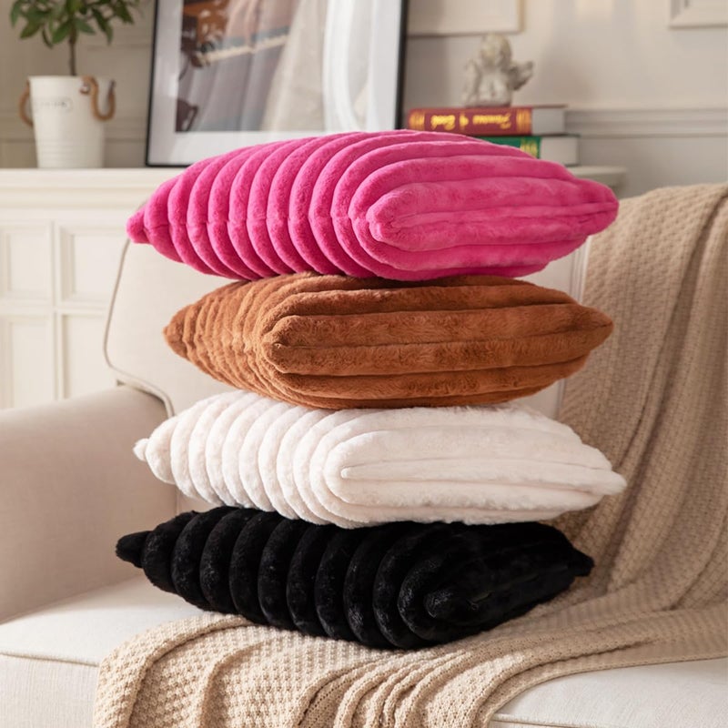 DEELAND Pack of 2 Double-Sided Faux Fur Plush Decorative Throw Pillow Covers Fuzzy Striped Soft Pillowcase Cushion Covers for Sofa Couch Bedroom Black 24x24 inch - Image 5