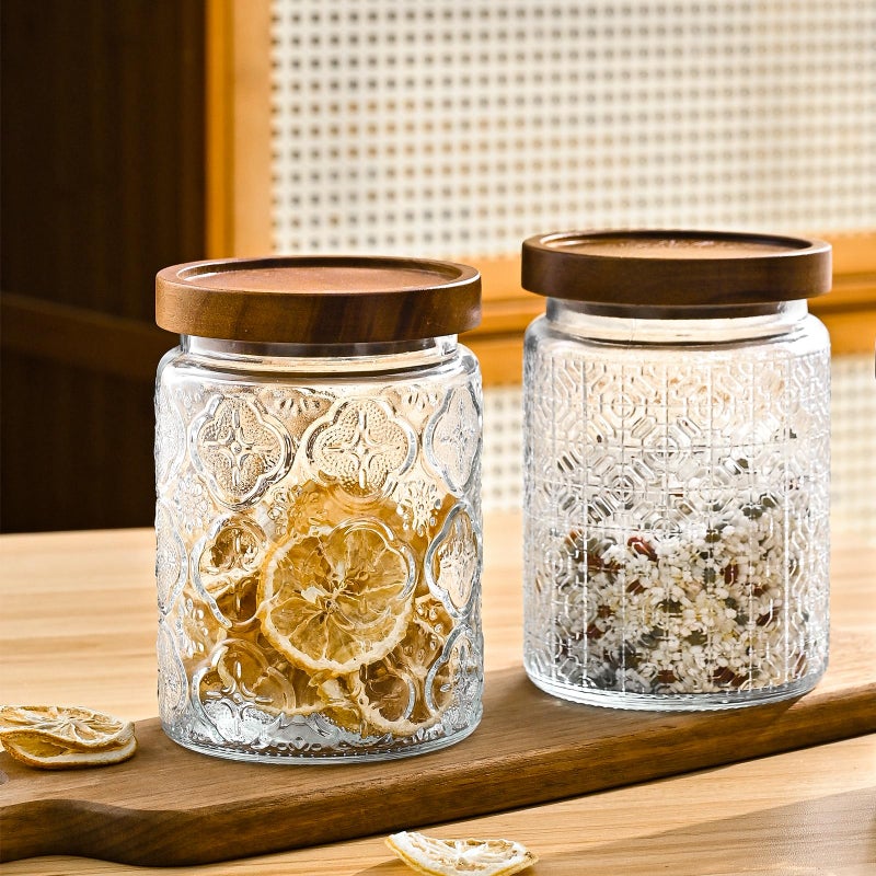 Adodeen 24oz Vintage Glass Canister With Lid Small Glass Jars Wide Mouth Mason Jars Airtight Coffee Canisters Kitchen Storage Containers For Sugar Tea Spice Flour Candy Cookie Cereal Cute Decorative - Image 4