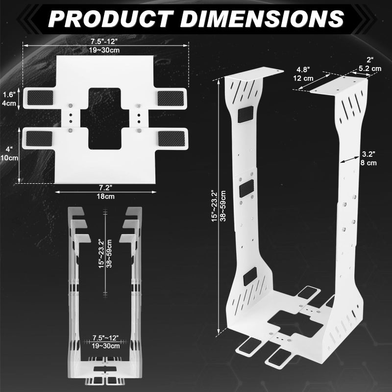 Saysurey Heavy Duty Adjustable Under Desk PC Holder 7.5 to 12 Inch Wide, Supports up to 80 Lbs Load Capacity, Under Desk PC Mount, Wall Mount Space Saving Computer Case Tower Holder-White - Image 2
