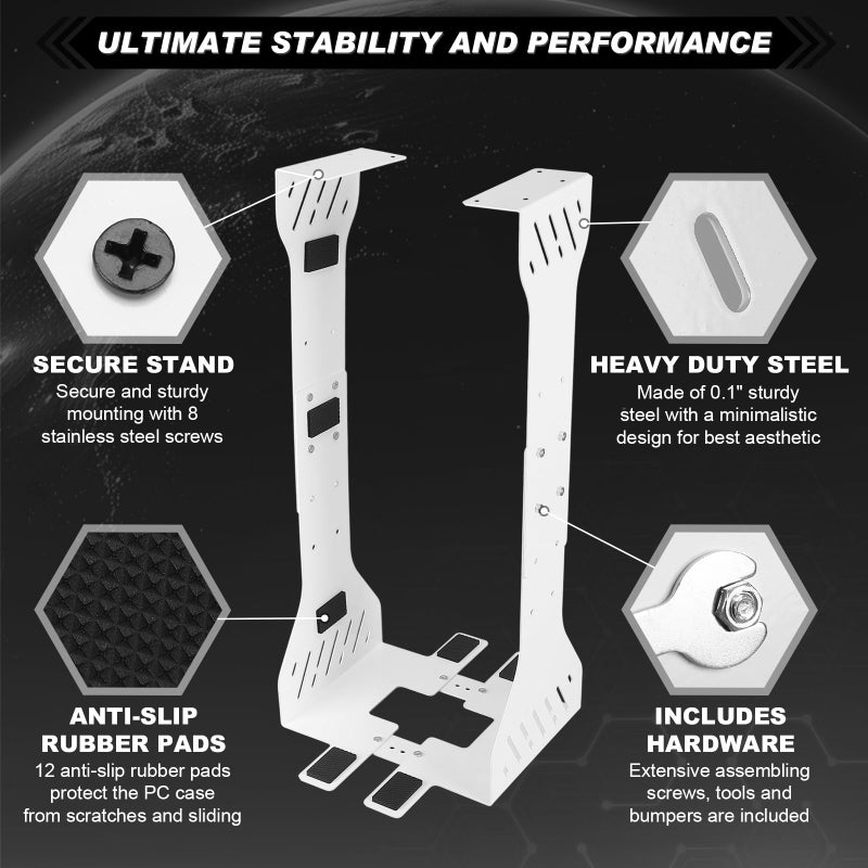 Saysurey Heavy Duty Adjustable Under Desk PC Holder 7.5 to 12 Inch Wide, Supports up to 80 Lbs Load Capacity, Under Desk PC Mount, Wall Mount Space Saving Computer Case Tower Holder-White - Image 5