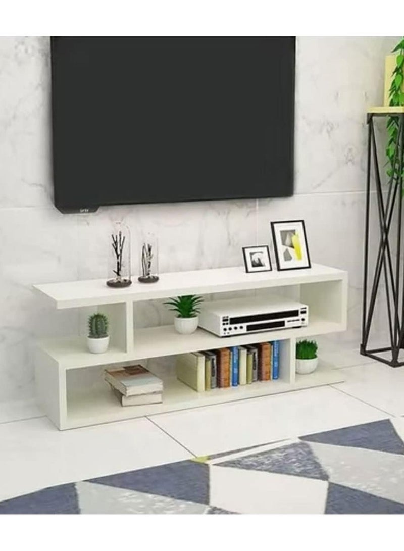 DubaiGallery وحدة تلفاز على شكل S - حامل صندوق الاستقبال - وحدة ترفيه لغرفة المعيشة من الخشب الهندسي - Image 3