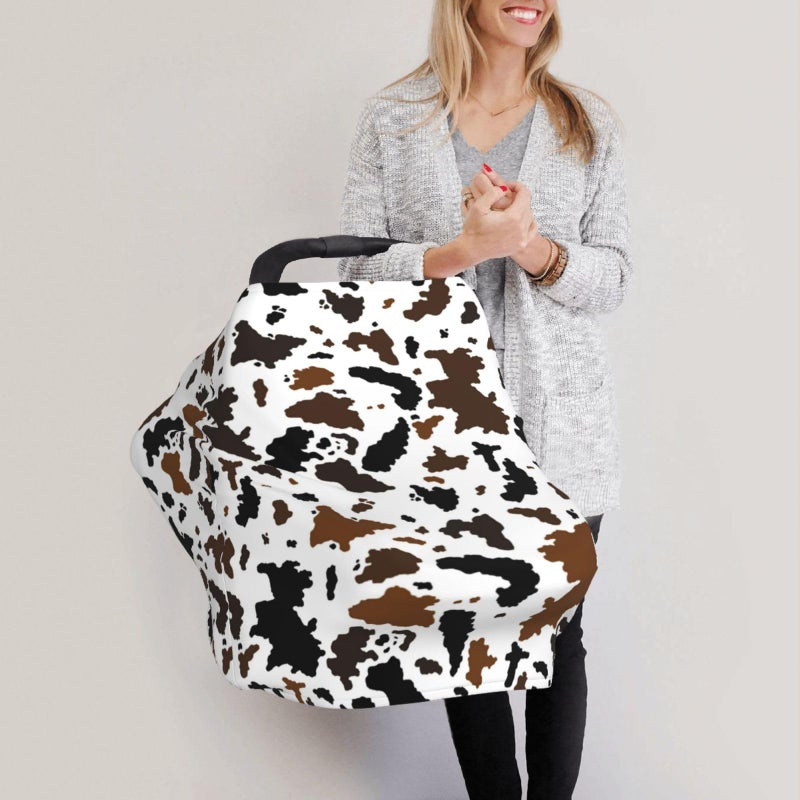 Sozzjile Brown Cow Print Western Baby Stuff Car Seat Covers Multi-Use Car Seat Canopy Carrier Cover  Breathable Breastfeeding Cover Boys & Girls - Image 2