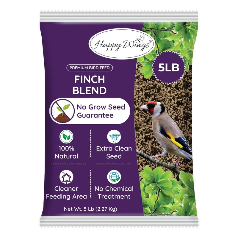 Happy Wings Finch Blend Bird Food - Mix of Sunflower Hearts/Kernels and Nyjer, 5 Pounds - No Grow Seed - For Wild Birds - Image 1