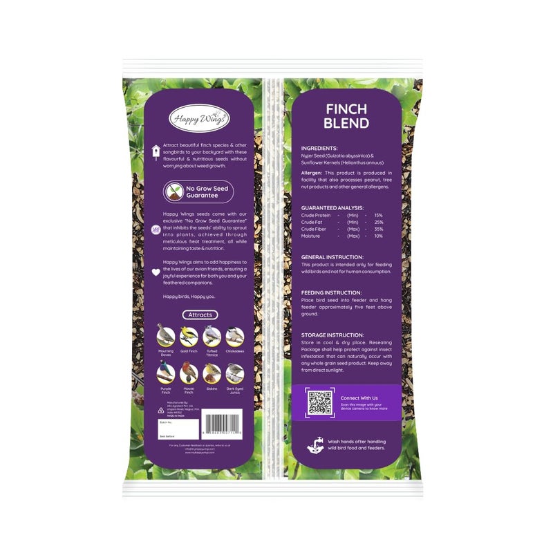 Happy Wings Finch Blend Bird Food - Mix of Sunflower Hearts/Kernels and Nyjer, 5 Pounds - No Grow Seed - For Wild Birds - Image 3