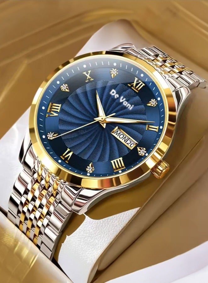 دي فاني ساعة يد للرجال ستنانلس ستيل أنالوج بعقارب مع تقويم وإضاءة ليلية - Image 1