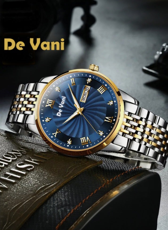 دي فاني ساعة يد للرجال ستنانلس ستيل أنالوج بعقارب مع تقويم وإضاءة ليلية - Image 2