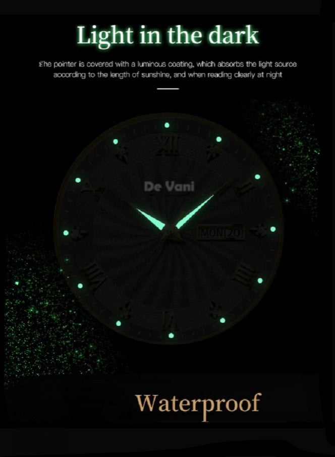 دي فاني ساعة يد للرجال ستنانلس ستيل أنالوج بعقارب مع تقويم وإضاءة ليلية - Image 4
