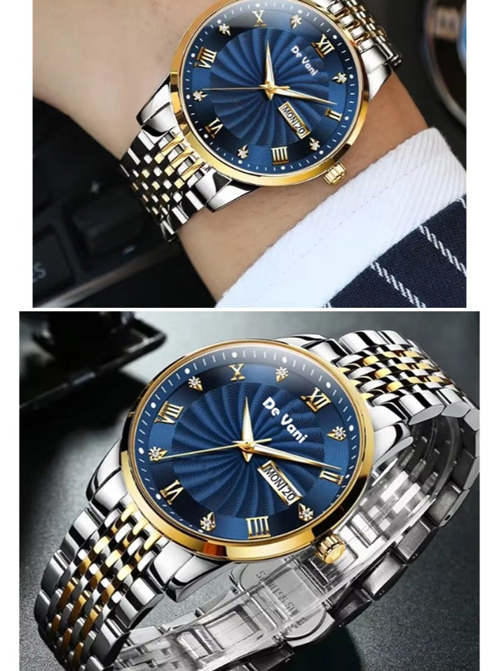 دي فاني ساعة يد للرجال ستنانلس ستيل أنالوج بعقارب مع تقويم وإضاءة ليلية - Image 3