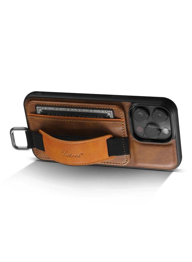 Suteni Case For iPhone 13 H13 Card Wallet Wrist Strap Holder PU Phone Case - Image 3
